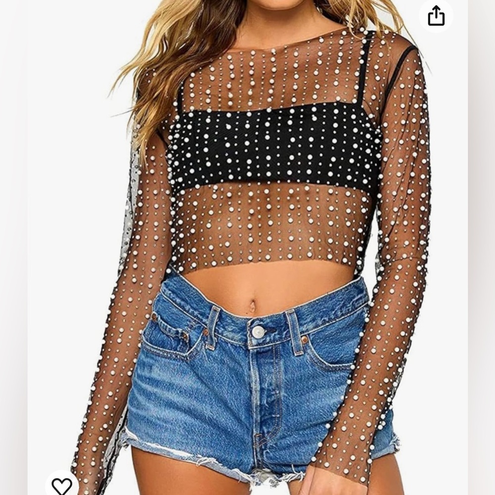 Pearl & Rhinestone Sheer Top